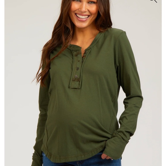 Pinkblush Maternity Longsleeve Olive Top - Picture 1 of 4